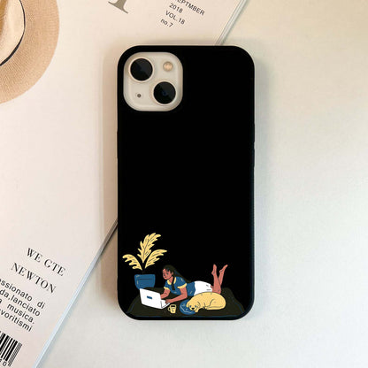 Girl on Laptop with Dog Glass Case