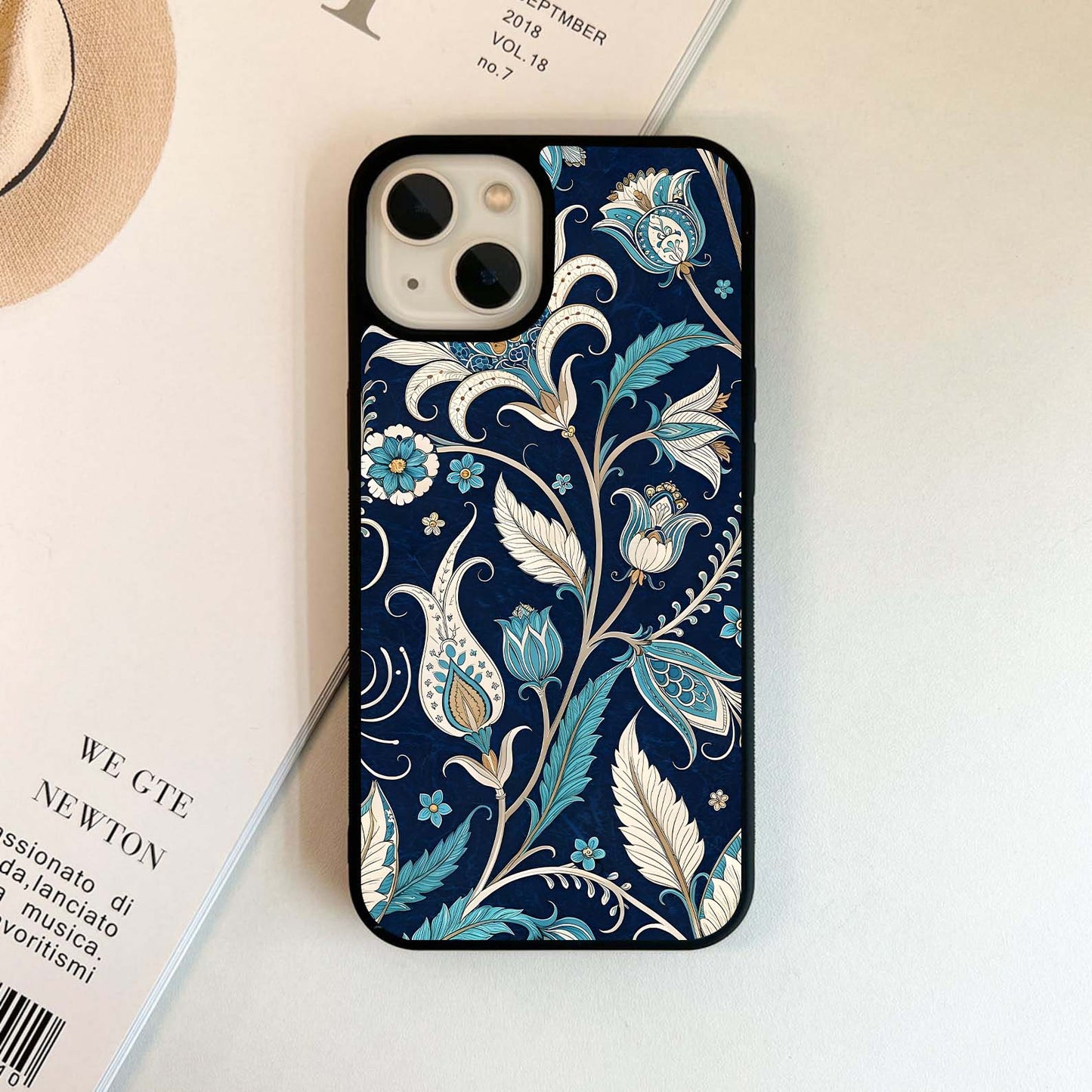 Floral Indigo Glass Case