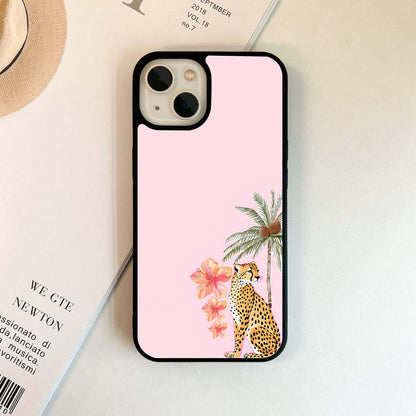 Cheetah with Palm Tree Glass Case