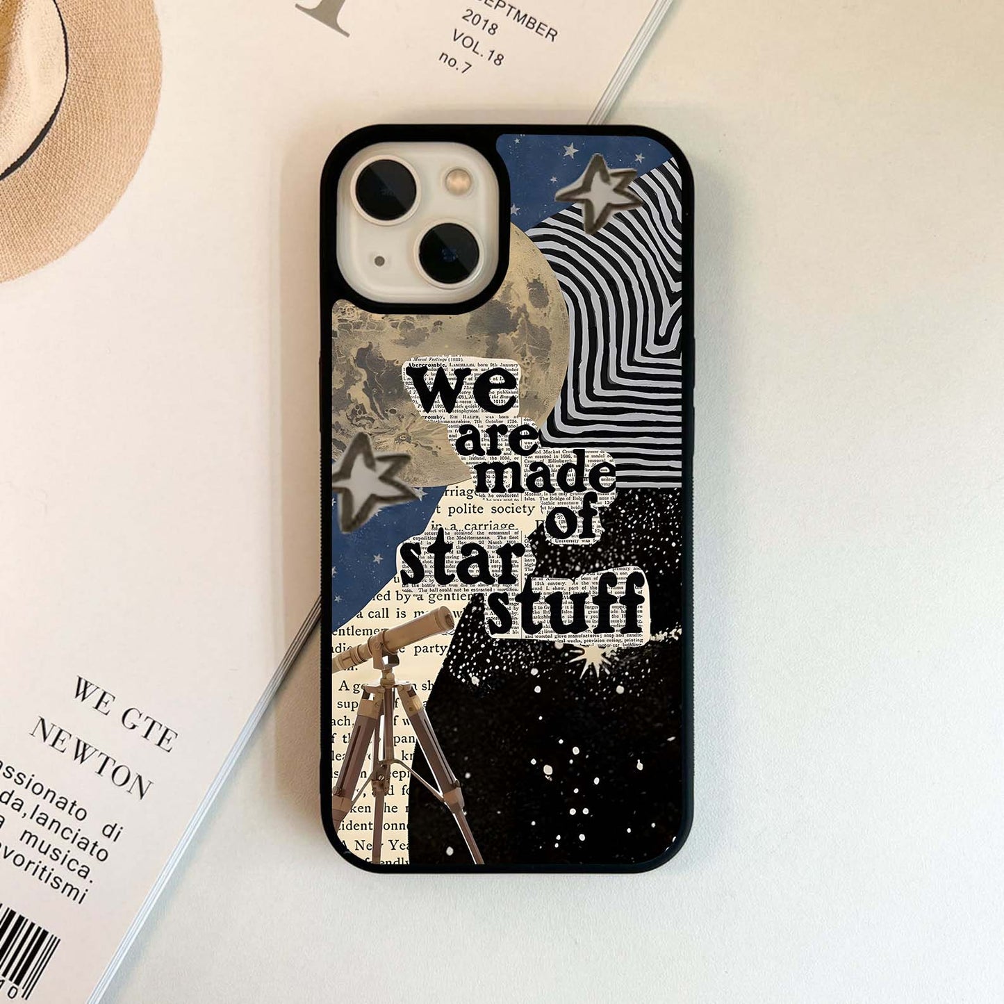 Collage with Moon & Quote Glass Case