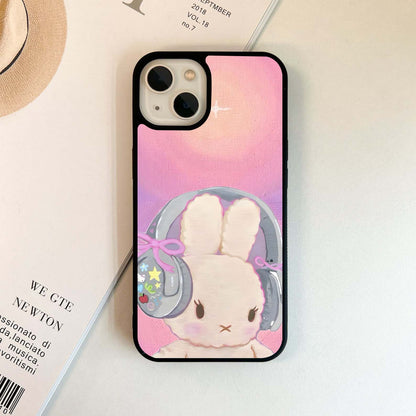 Bunny With Headphone Glass Case