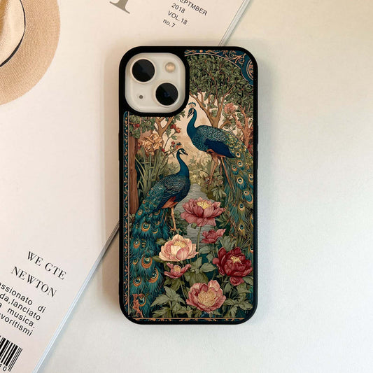 Peacock Garden Art Glass Case