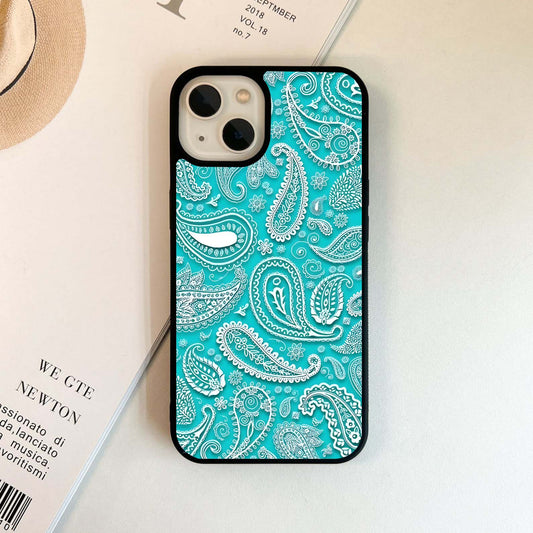Turquoise Paisley Pattern Glass Case