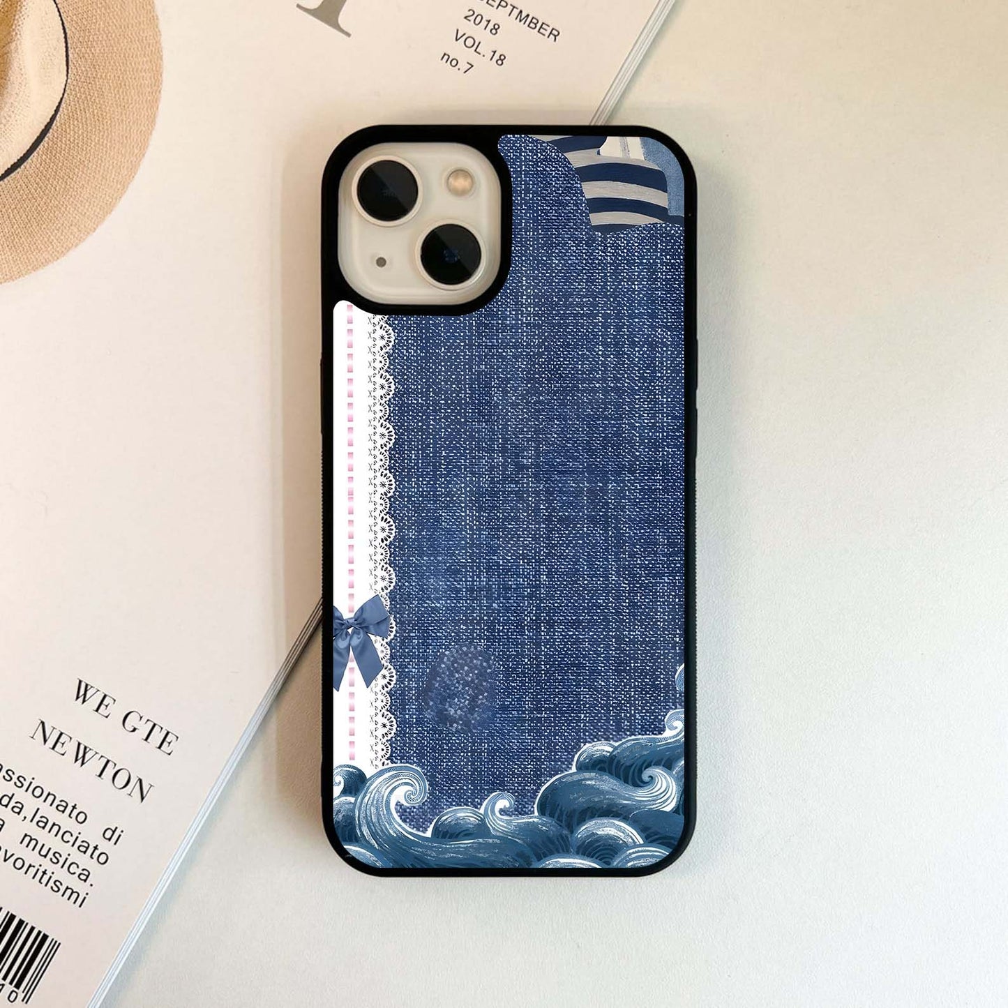 Denim Wave Ribbons Glass Case