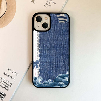 Denim Wave Ribbons Glass Case