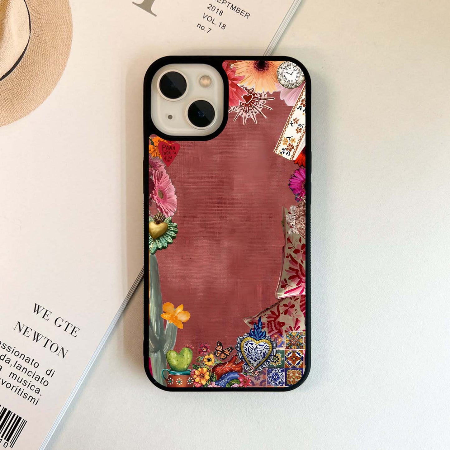 Pink Boho Floral Frame Glass Case