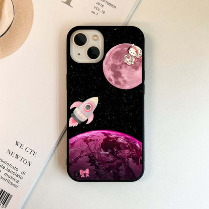 Cute Pink Planet Astronaut Glass Case