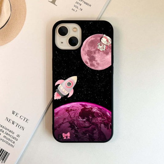 Cute Pink Planet Astronaut Glass Case