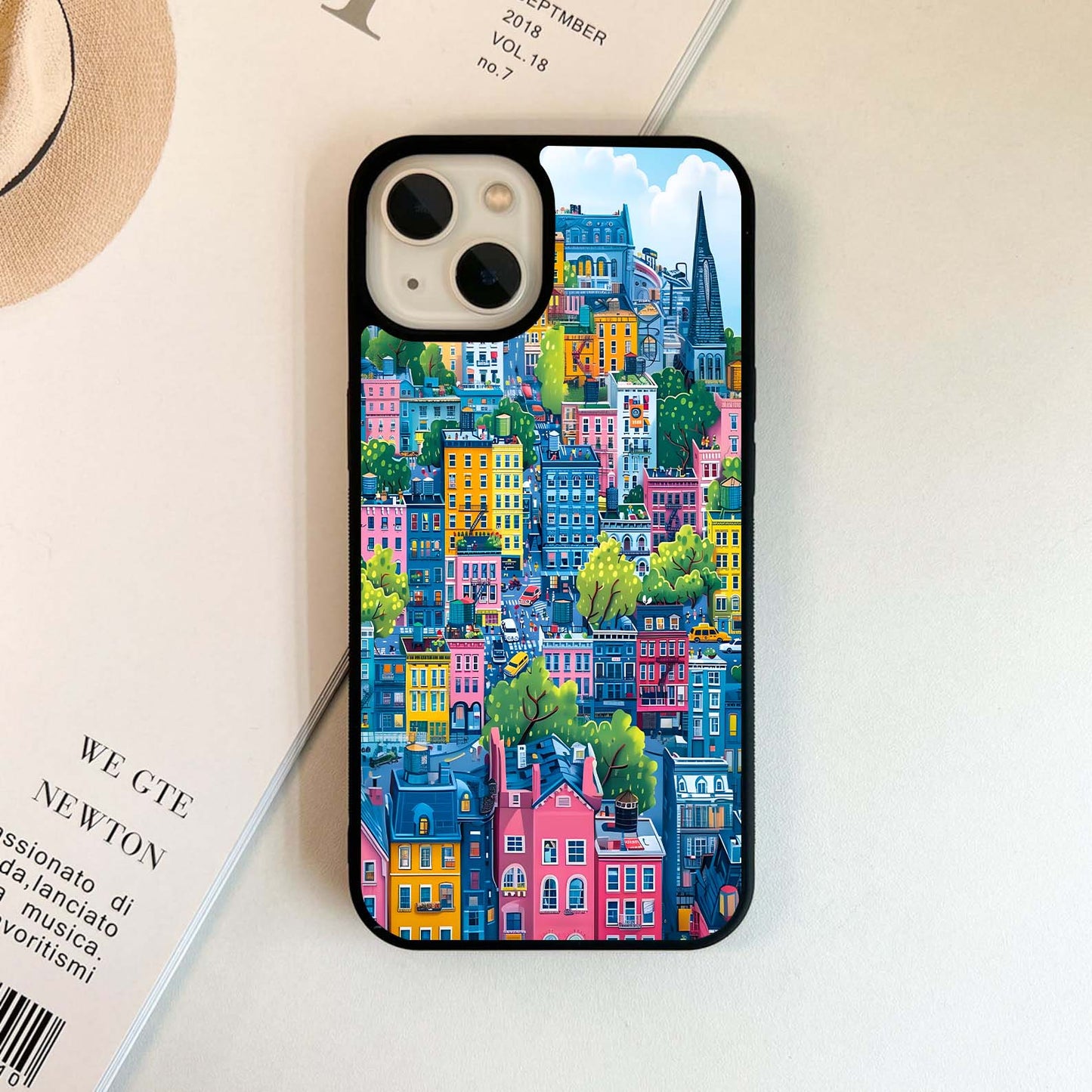 Cartoon Cityscape Glass Case