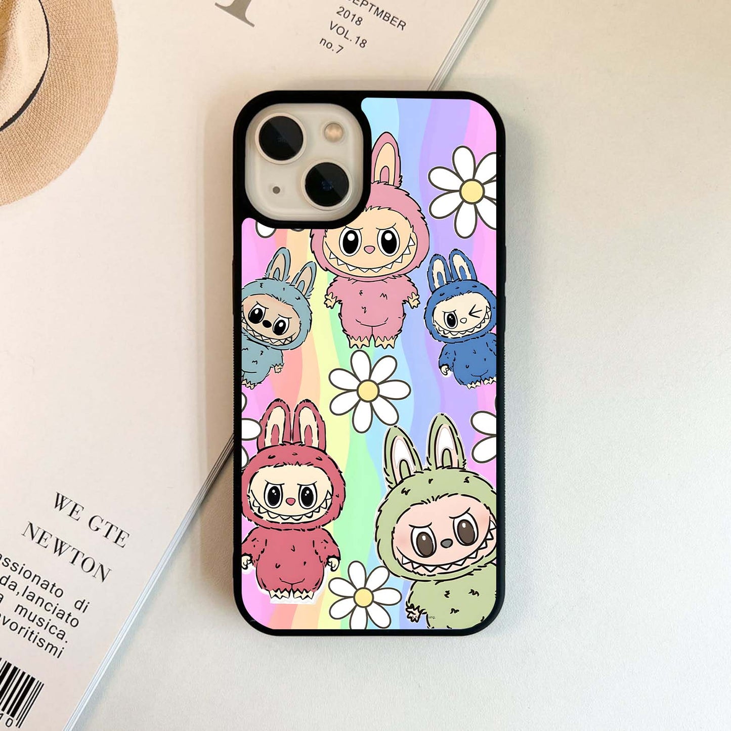 Rainbow Labubu Pattern Glass Case