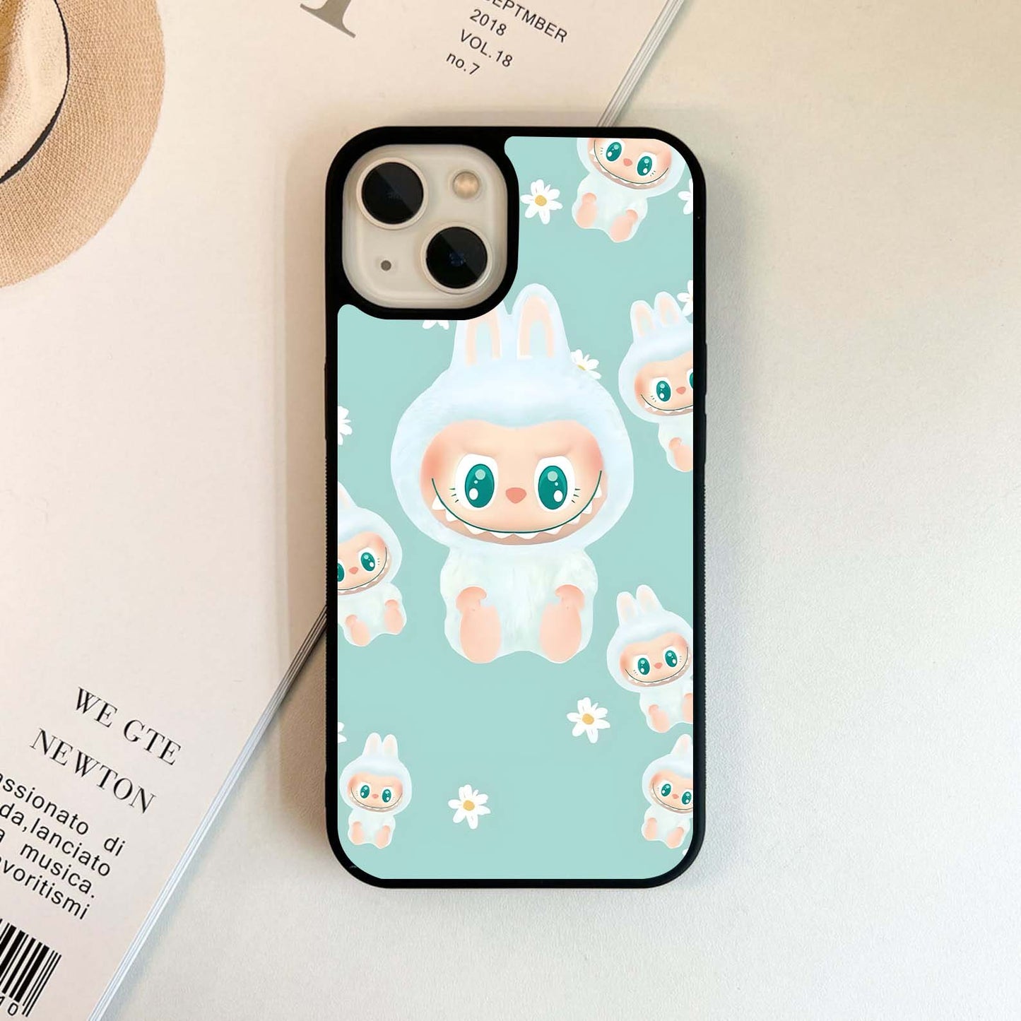 White Cute Labubu Glass Case