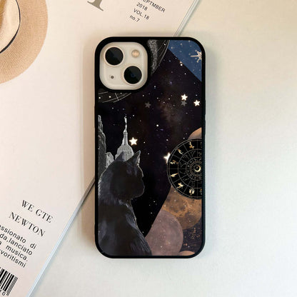 Black Cat Stars Zodiac Glass Case