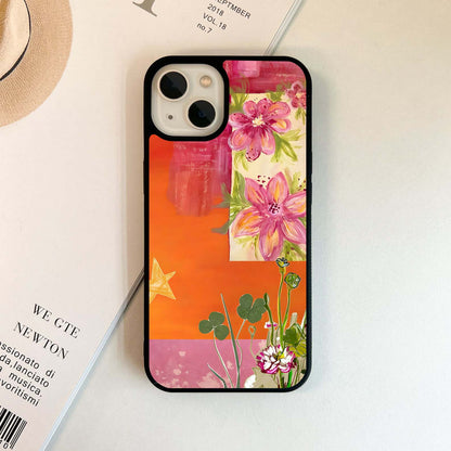 Tangerine Floral Glow Glass Case
