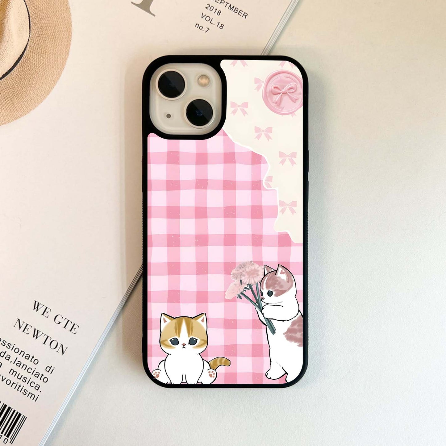 Gingham Cat Glass Case