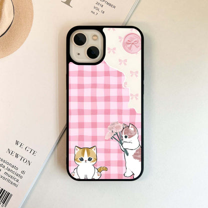 Gingham Cat Glass Case