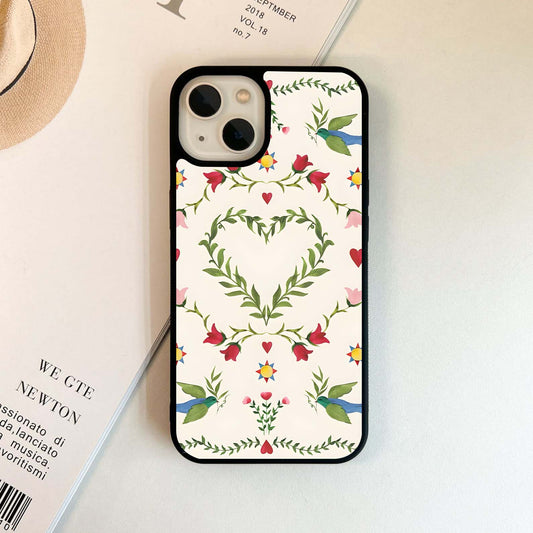 Folk Heart Doves Glass Case