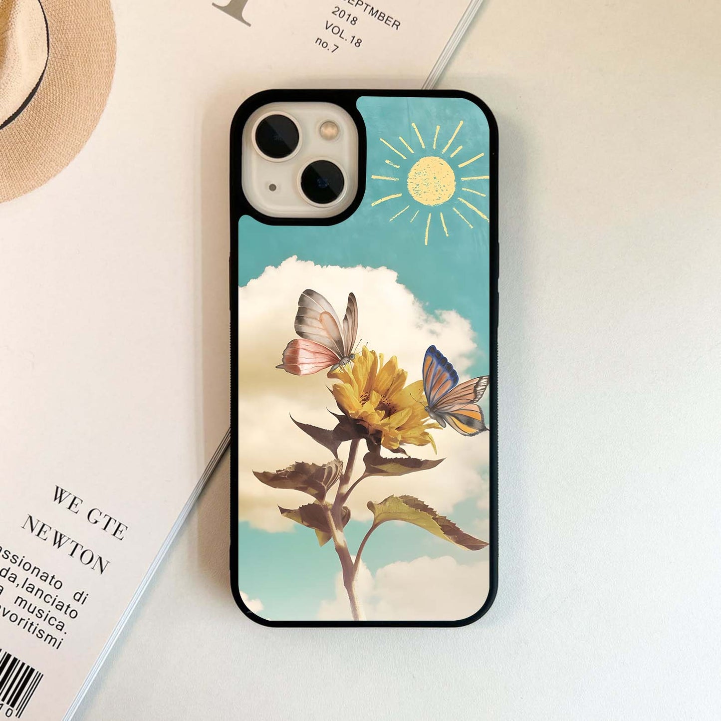 Sunflower & Butterflies Glass Case