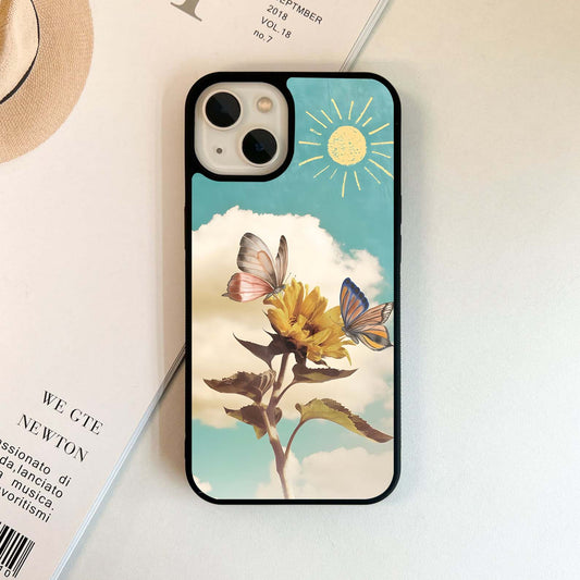 Sunflower & Butterflies Glass Case