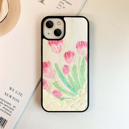 Pink Tulips Painted Glass Case