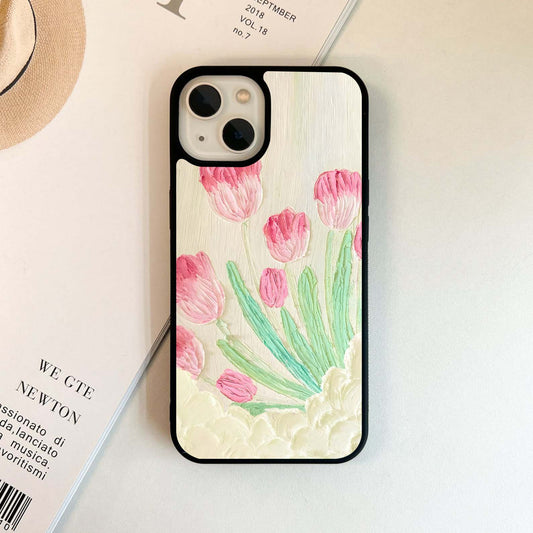 Pink Tulips Painted Glass Case