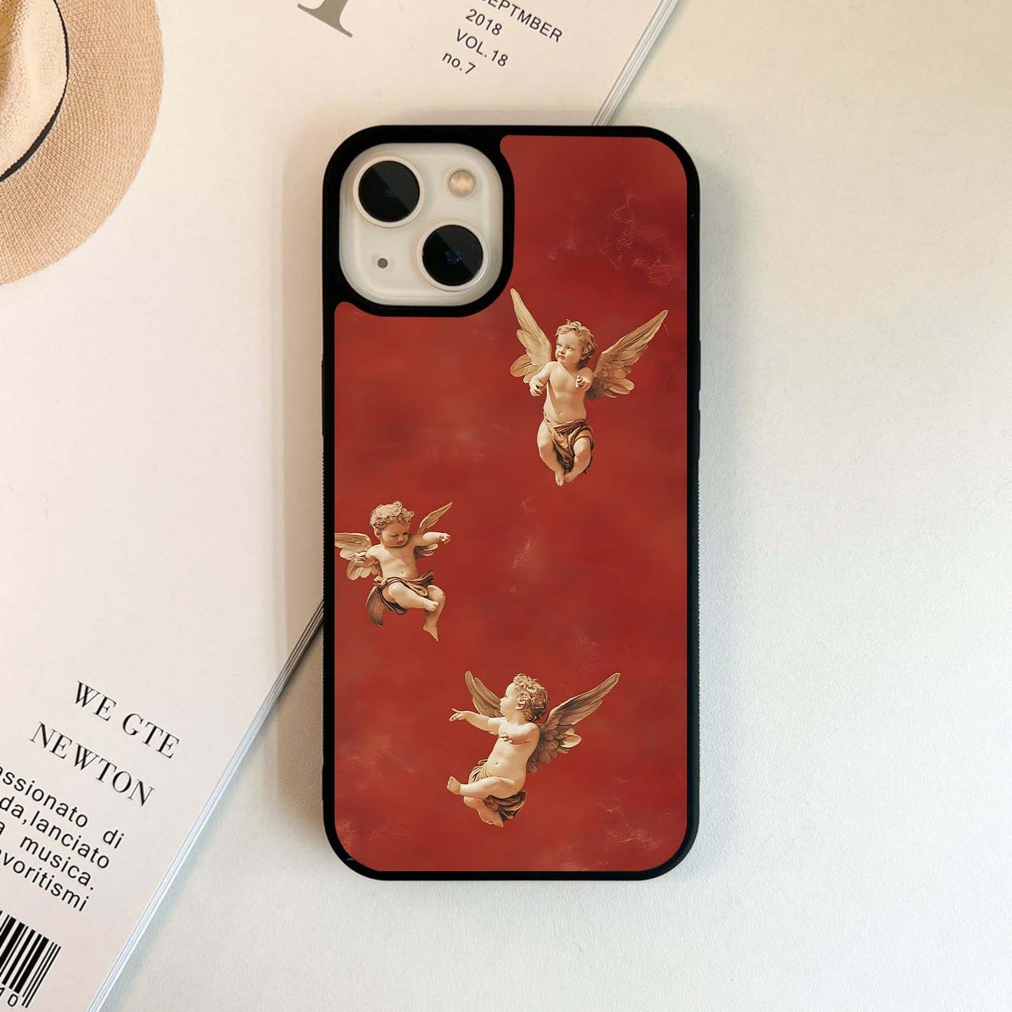 Flying Angel With Maroon Background Glass Case