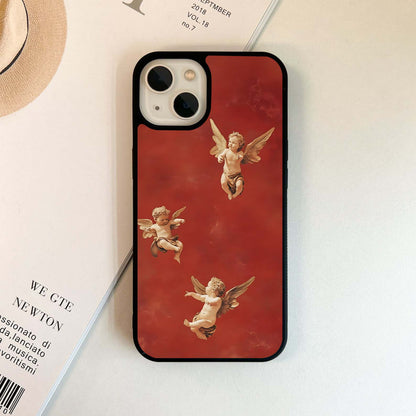 Flying Angel With Maroon Background Glass Case