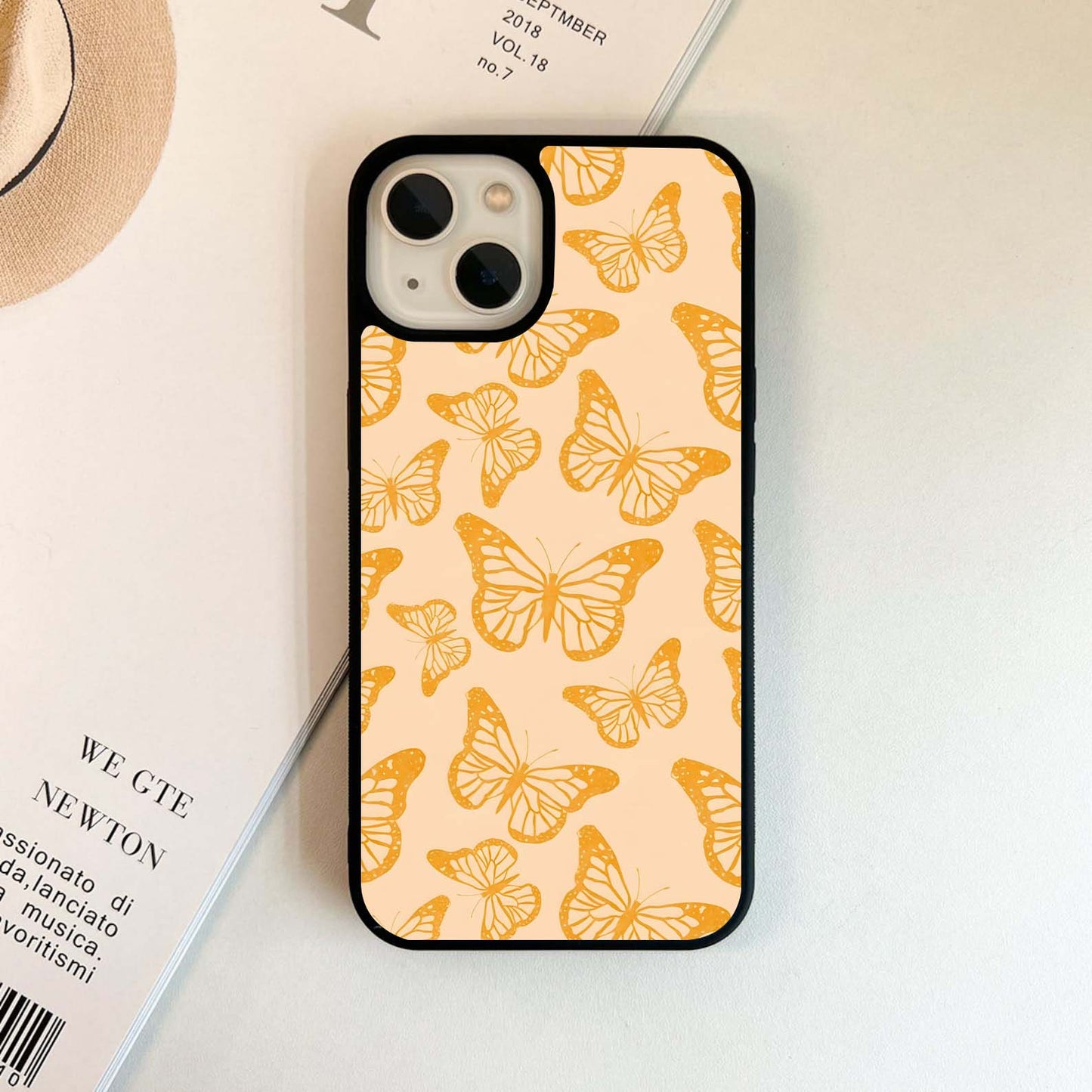 Yellow Retro Butterfly Glass Case