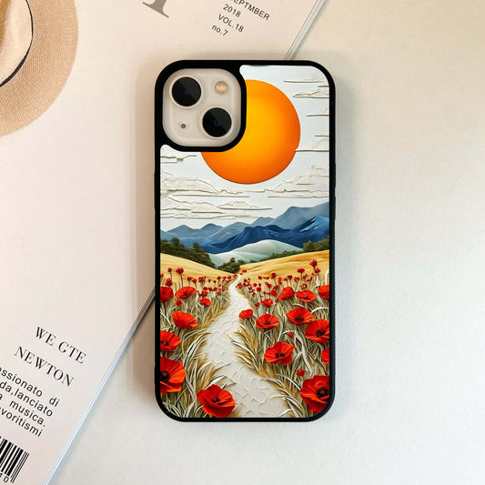 Orange Sun & Poppies Glass Case
