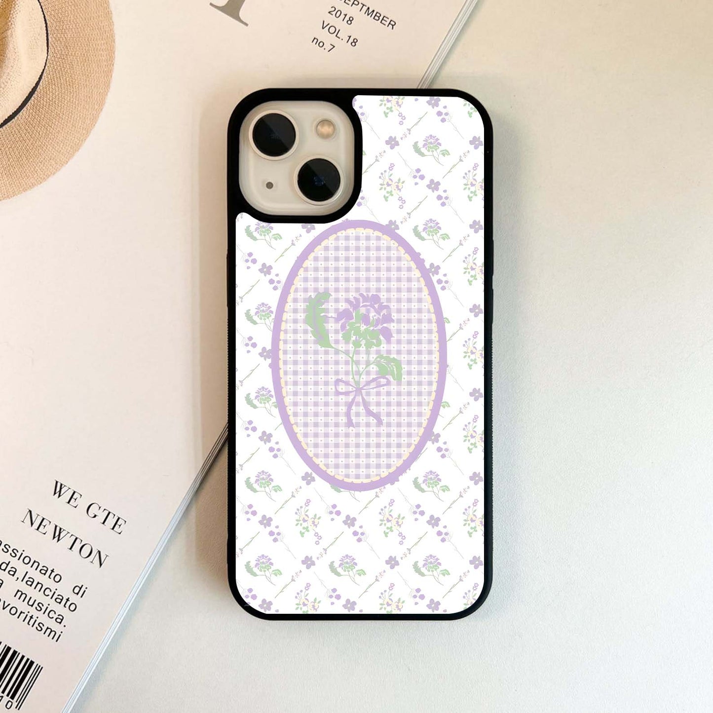 Lavender Gingham Floral Pattern Glass Case