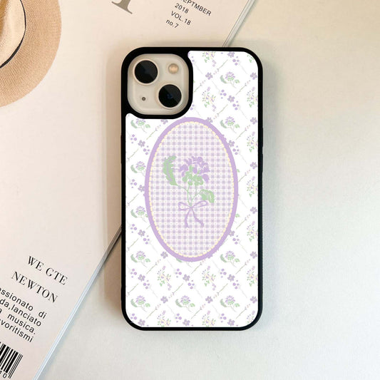 Lavender Gingham Floral Pattern Glass Case