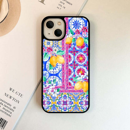 Lemon Tiles with Flowers Glass Case