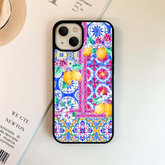 Lemon Tiles with Flowers Glass Case