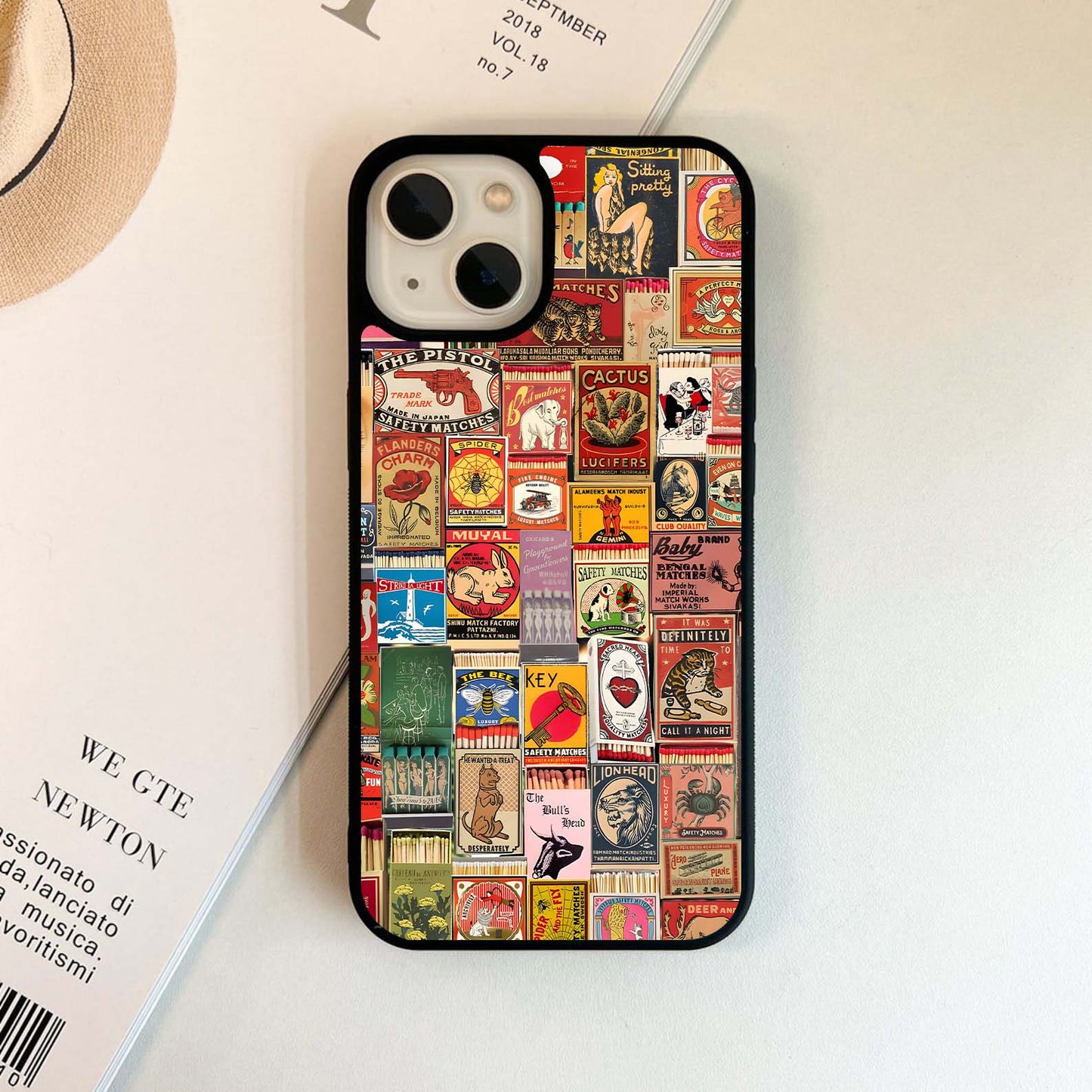 Matchbox Label Collage Glass Case