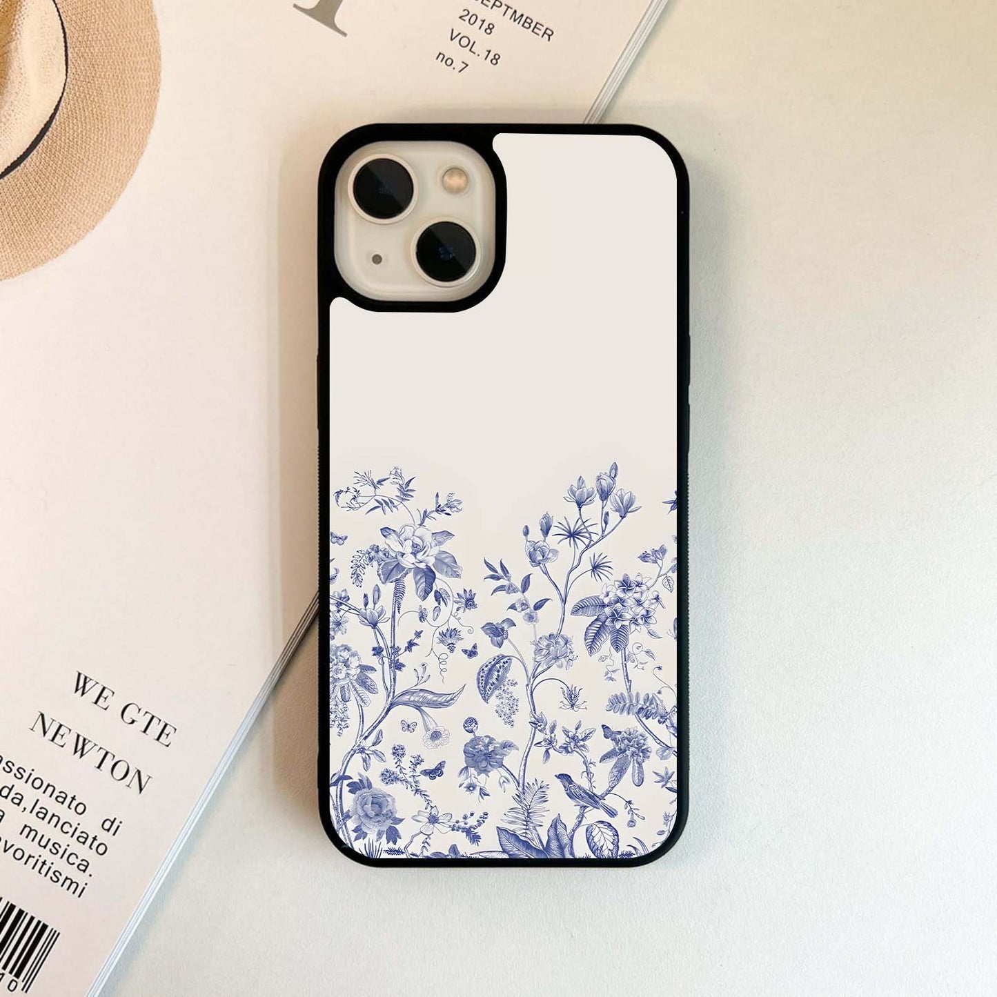 Blue Botanical on Cream Glass Case