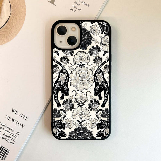 Panther Floral Black Glass Case