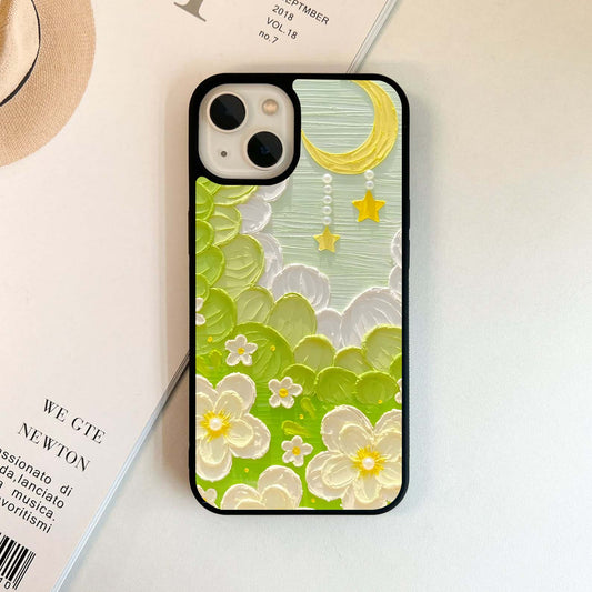 Moon with Pearls & Cream Florals Glass Case