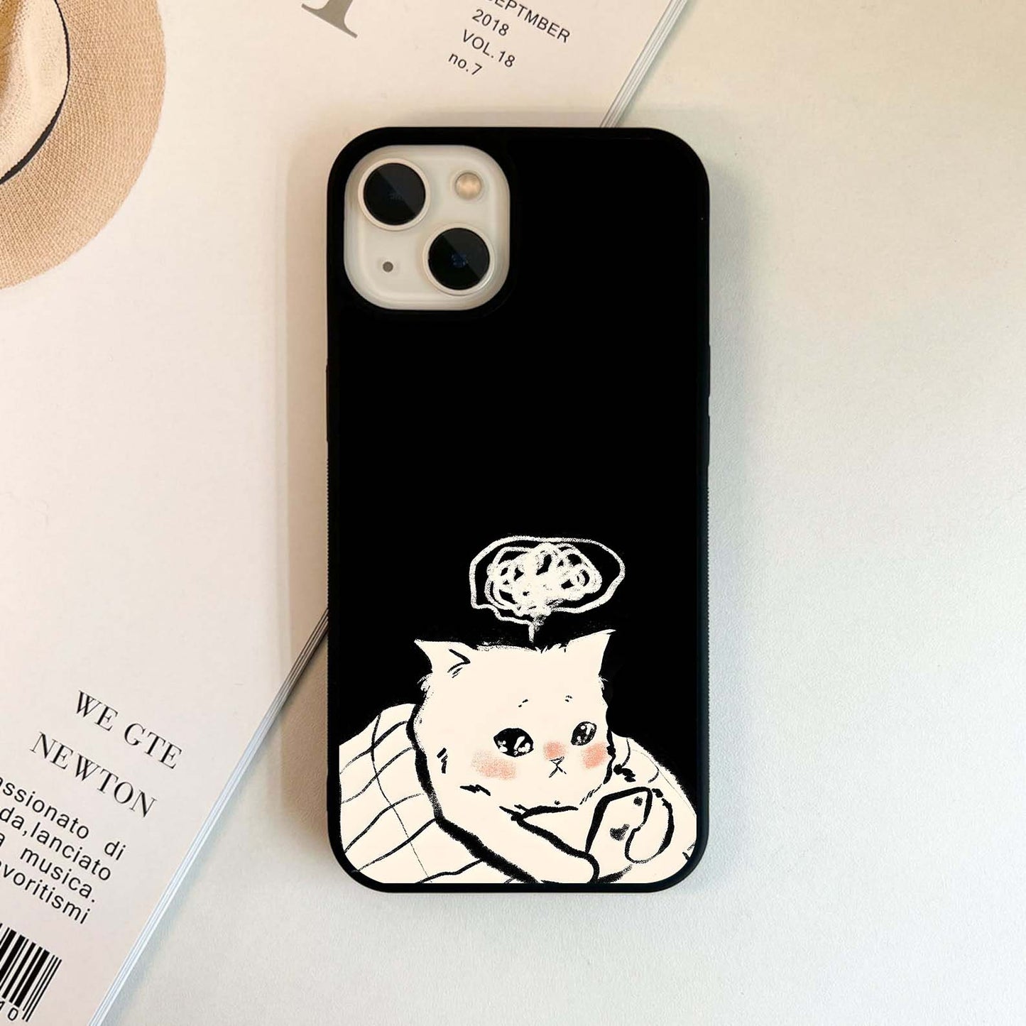 Anxious Cat Doodle Glass Case