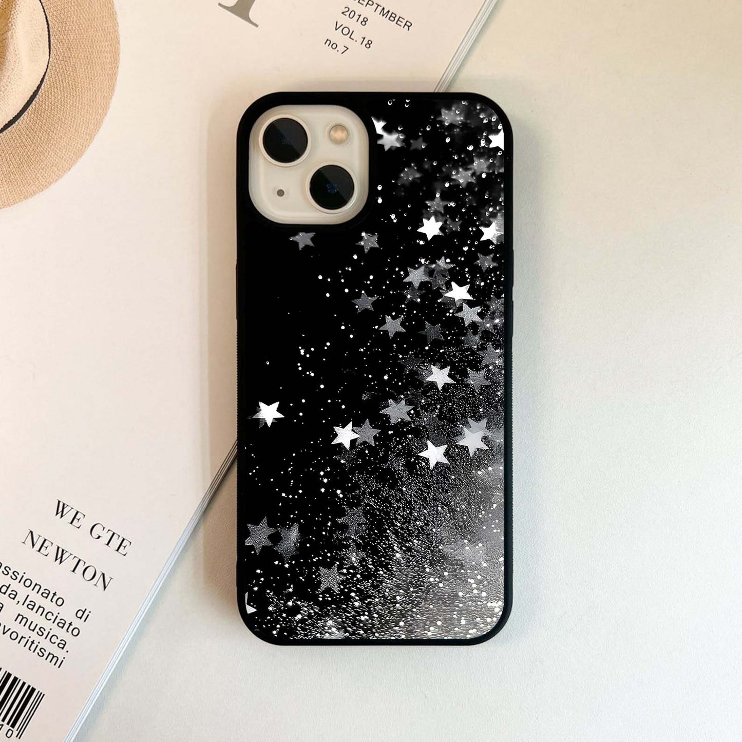 Black Glittering Stars Glass Case