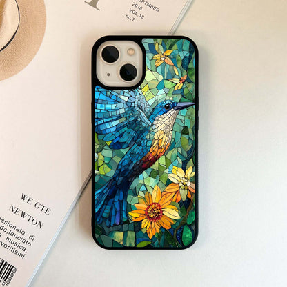 Mosaic Blue Bird Glass Case
