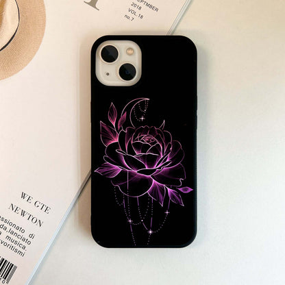 Neon Pink Rose with Crescent Moon Glass Case