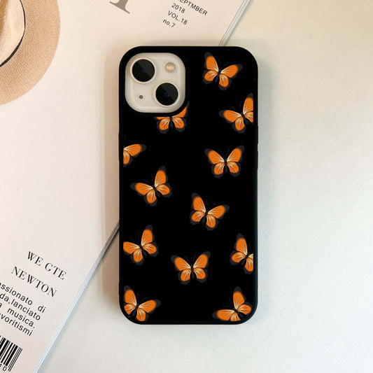 Orange Butterflies on Black Glass Case