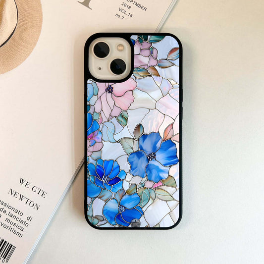 Stained Blue Floral Glass Case