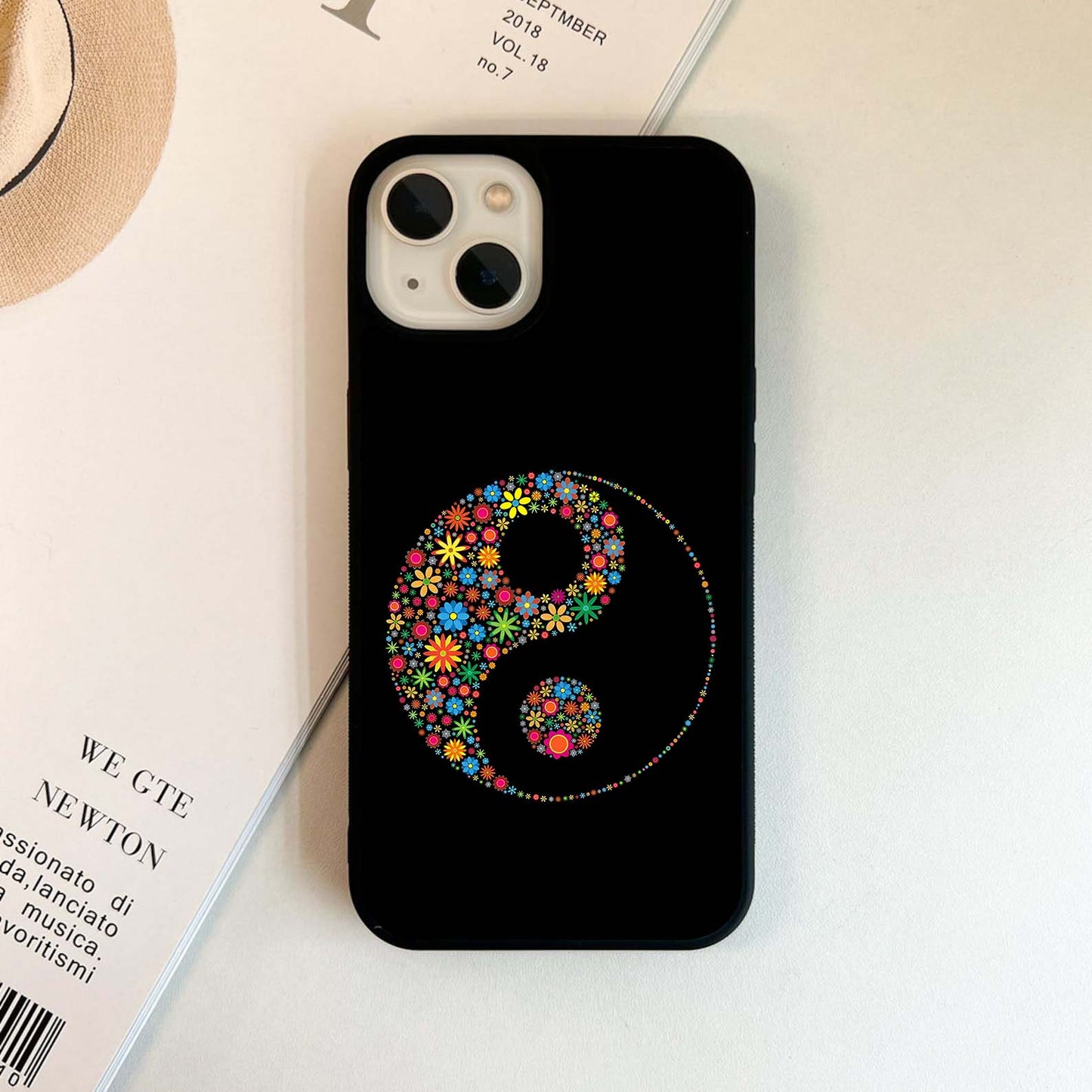 Colorful Floral yin-yang Glass Case