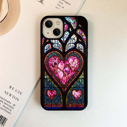 Pink Stained Glass Hearts Glass Case