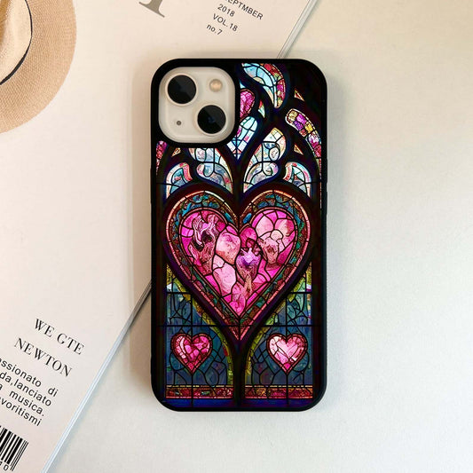 Pink Stained Glass Hearts Glass Case