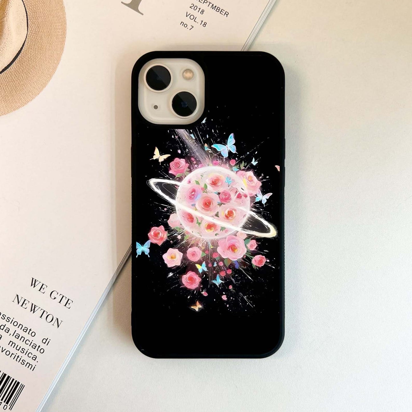 Planet Full of Roses and Butterflies Glass Case