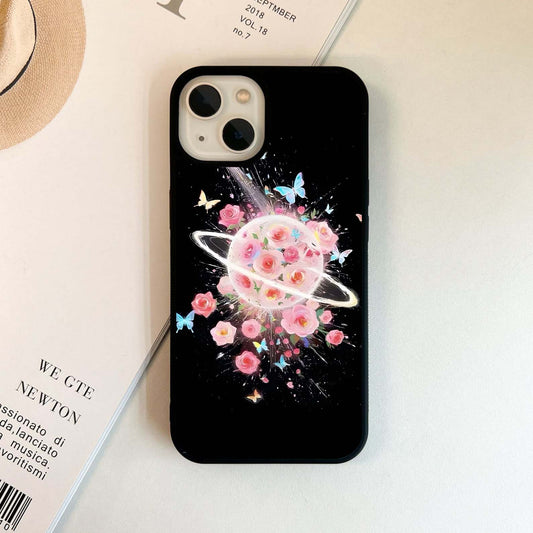 Planet Full of Roses and Butterflies Glass Case