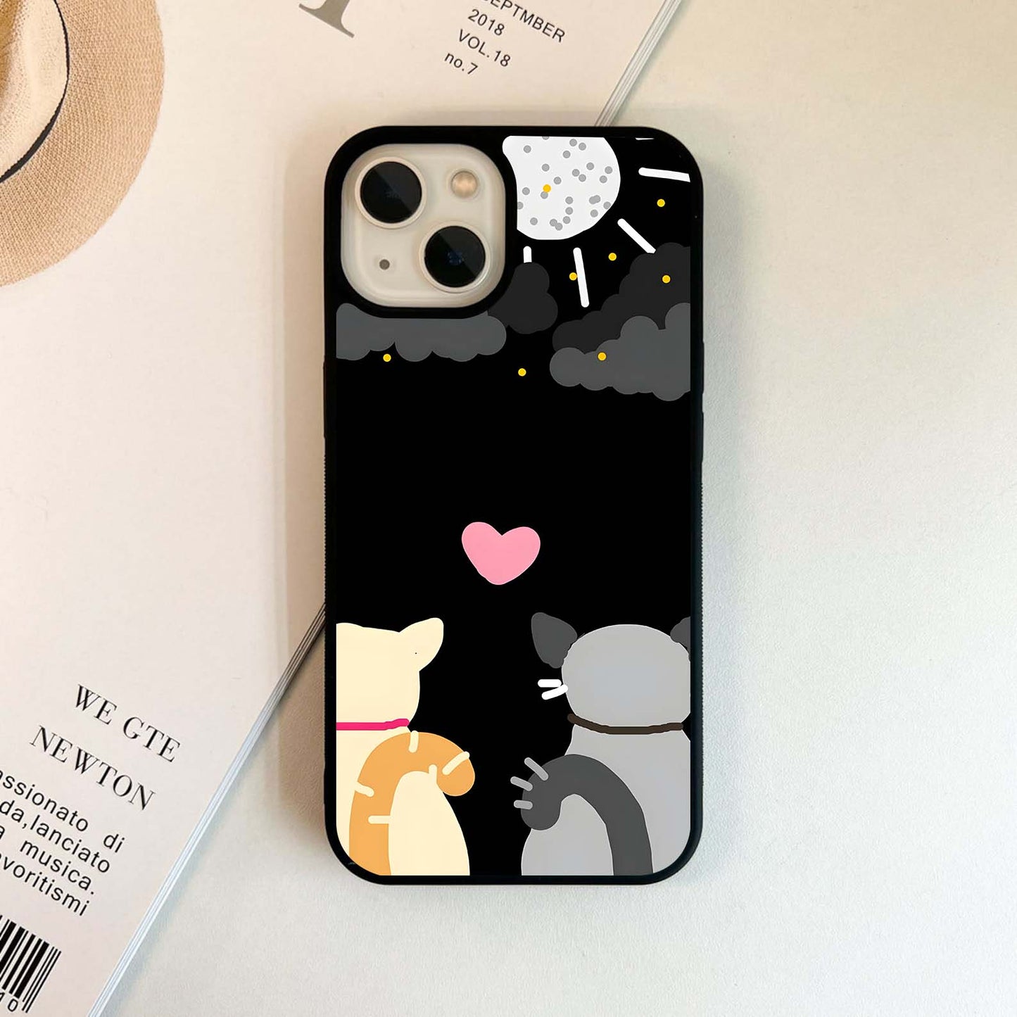 Cat Love Under Moon Glass Case