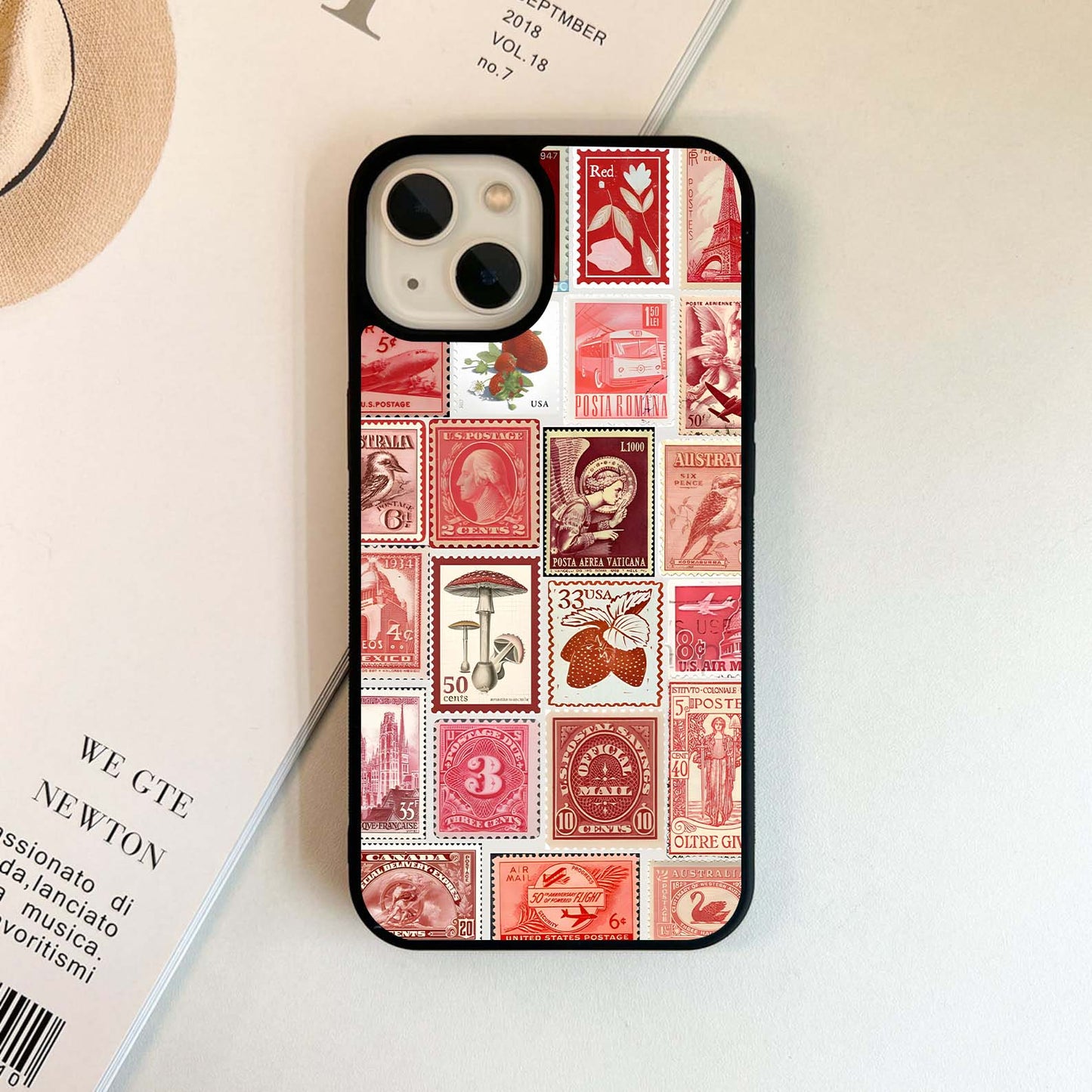 Red Stamp Collage Glass Case