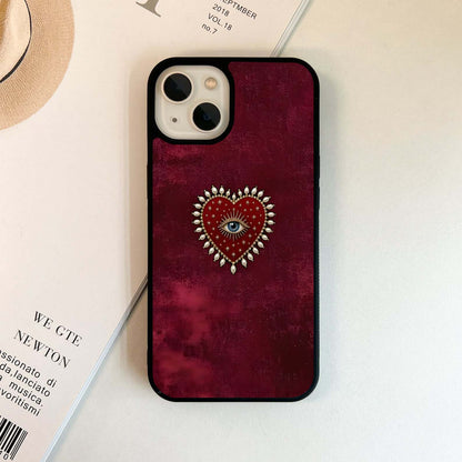 Red Heart Evil Eye Glass Case